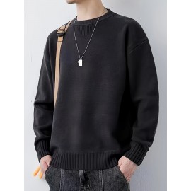 Cozy Knit Crew Neck Sweater - Soft, Warm, and Stretchy for Men - Perfect for Fall and Winter Casual Wear