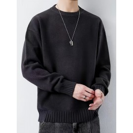 Cozy Knit Crew Neck Sweater - Soft, Warm, and Stretchy for Men - Perfect for Fall and Winter Casual Wear
