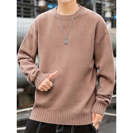 Cozy Knit Crew Neck Sweater - Soft, Warm, and Stretchy for Men - Perfect for Fall and Winter Casual Wear
