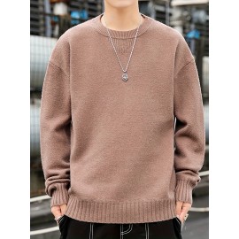 Cozy Knit Crew Neck Sweater - Soft, Warm, and Stretchy for Men - Perfect for Fall and Winter Casual Wear