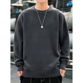 Cozy Knit Crew Neck Sweater - Soft, Warm, and Stretchy for Men - Perfect for Fall and Winter Casual Wear