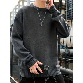 Cozy Knit Crew Neck Sweater - Soft, Warm, and Stretchy for Men - Perfect for Fall and Winter Casual Wear