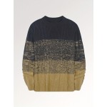 All Match Knitted Cable Sweater, Men's Casual Color Block Design Warm Slightly Stretch Crew Neck Pullover Sweater For Fall Winter