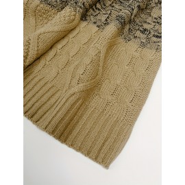 All Match Knitted Cable Sweater, Men's Casual Color Block Design Warm Slightly Stretch Crew Neck Pullover Sweater For Fall Winter