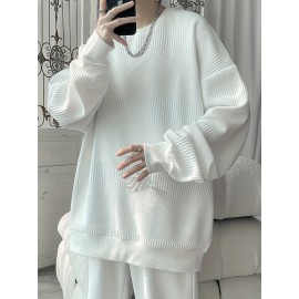 Men's Cozy Solid Knit Pullover - Breathable Long Sleeve Crew Neck Top for Outdoor Activities and Casual Wear - Soft, Lightweight, and Versatile
