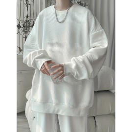 Men's Cozy Solid Knit Pullover - Breathable Long Sleeve Crew Neck Top for Outdoor Activities and Casual Wear - Soft, Lightweight, and Versatile