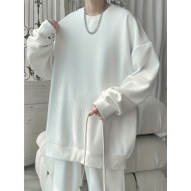 Men's Cozy Solid Knit Pullover - Breathable Long Sleeve Crew Neck Top for Outdoor Activities and Casual Wear - Soft, Lightweight, and Versatile
