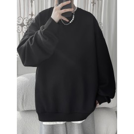 Men's Cozy Solid Knit Pullover - Breathable Long Sleeve Crew Neck Top for Outdoor Activities and Casual Wear - Soft, Lightweight, and Versatile
