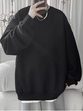 Men's Cozy Solid Knit Pullover - Breathable Long Sleeve Crew Neck Top for Outdoor Activities and Casual Wear - Soft, Lightweight, and Versatile