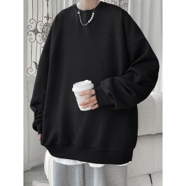 Men's Cozy Solid Knit Pullover - Breathable Long Sleeve Crew Neck Top for Outdoor Activities and Casual Wear - Soft, Lightweight, and Versatile