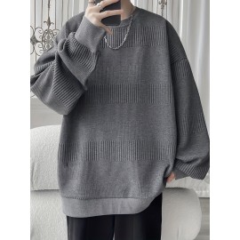Men's Cozy Solid Knit Pullover - Breathable Long Sleeve Crew Neck Top for Outdoor Activities and Casual Wear - Soft, Lightweight, and Versatile