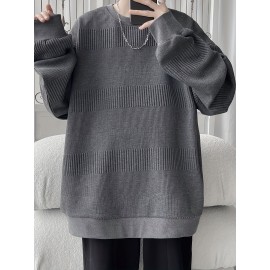 Men's Cozy Solid Knit Pullover - Breathable Long Sleeve Crew Neck Top for Outdoor Activities and Casual Wear - Soft, Lightweight, and Versatile
