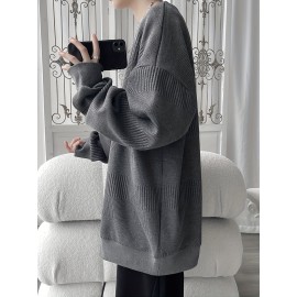 Men's Cozy Solid Knit Pullover - Breathable Long Sleeve Crew Neck Top for Outdoor Activities and Casual Wear - Soft, Lightweight, and Versatile