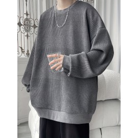 Men's Cozy Solid Knit Pullover - Breathable Long Sleeve Crew Neck Top for Outdoor Activities and Casual Wear - Soft, Lightweight, and Versatile