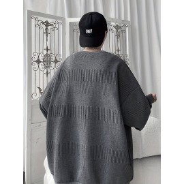 Men's Cozy Solid Knit Pullover - Breathable Long Sleeve Crew Neck Top for Outdoor Activities and Casual Wear - Soft, Lightweight, and Versatile