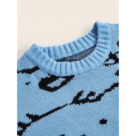 Mens Cozy Cats Pattern Knitted Pullover Sweater - Stylish, Warm & Flexible, Perfect for Fall Winter - Comfortable Crew Neck, Adorable Cat Design