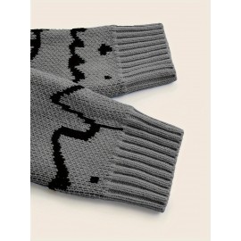 Mens Cozy Cats Pattern Knitted Pullover Sweater - Stylish, Warm & Flexible, Perfect for Fall Winter - Comfortable Crew Neck, Adorable Cat Design