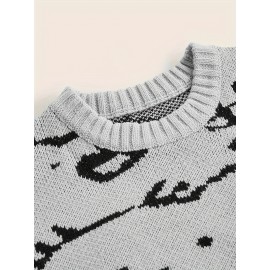 Mens Cozy Cats Pattern Knitted Pullover Sweater - Stylish, Warm & Flexible, Perfect for Fall Winter - Comfortable Crew Neck, Adorable Cat Design