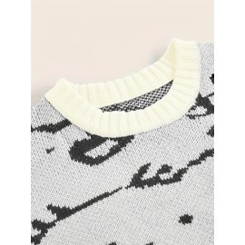 Mens Cozy Cats Pattern Knitted Pullover Sweater - Stylish, Warm & Flexible, Perfect for Fall Winter - Comfortable Crew Neck, Adorable Cat Design