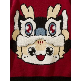 Men's Stylish Cat Pattern Knitted Pullover, Casual Breathable Long Sleeve Crew Neck Top For City Walk Street Hanging Outdoor Activities