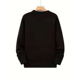 Men's Loose Cartoon Rabbit Graphic Print Knitted Pullover, Casual Long Sleeve Crew Neck Sweater For Fall Winter