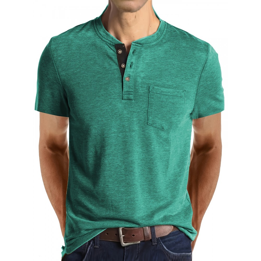 Plus Size Mens Slim Fit Crew Neck Color Block Casual T-Shirt - Soft Slight Stretch Polyester Fabric, Machine Washable, Vintage Style for All Seasons