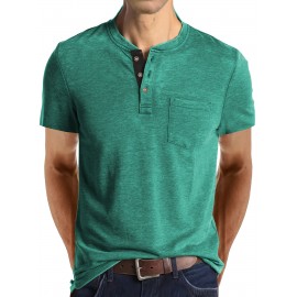Plus Size Mens Slim Fit Crew Neck Color Block Casual T-Shirt - Soft Slight Stretch Polyester Fabric, Machine Washable, Vintage Style for All Seasons