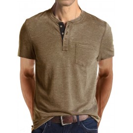 Plus Size Mens Slim Fit Crew Neck Color Block Casual T-Shirt - Soft Slight Stretch Polyester Fabric, Machine Washable, Vintage Style for All Seasons