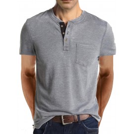 Plus Size Mens Slim Fit Crew Neck Color Block Casual T-Shirt - Soft Slight Stretch Polyester Fabric, Machine Washable, Vintage Style for All Seasons