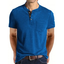 Plus Size Mens Slim Fit Crew Neck Color Block Casual T-Shirt - Soft Slight Stretch Polyester Fabric, Machine Washable, Vintage Style for All Seasons