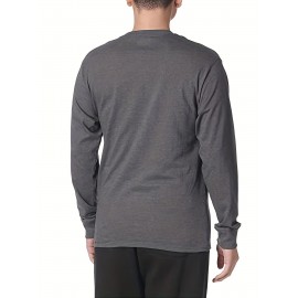 Plus Size Mens Casual Sports Crew Neck Long Sleeve T-Shirts - Soft Medium Stretch Polyester Fabric, Regular Fit, Solid Color, Oversized Tops for Big & Tall Males, Perfect for Spring and Autumn