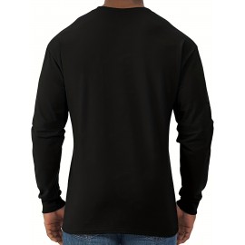 Plus Size Mens Casual Sports Crew Neck Long Sleeve T-Shirts - Soft Medium Stretch Polyester Fabric, Regular Fit, Solid Color, Oversized Tops for Big & Tall Males, Perfect for Spring and Autumn