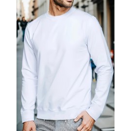 Plus Size Mens Casual Sports Crew Neck Long Sleeve T-Shirts - Soft Medium Stretch Polyester Fabric, Regular Fit, Solid Color, Oversized Tops for Big & Tall Males, Perfect for Spring and Autumn