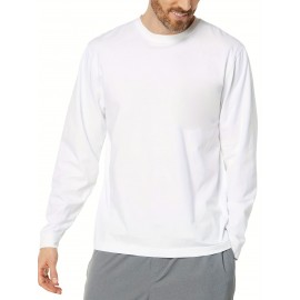 Plus Size Mens Casual Sports Crew Neck Long Sleeve T-Shirts - Soft Medium Stretch Polyester Fabric, Regular Fit, Solid Color, Oversized Tops for Big & Tall Males, Perfect for Spring and Autumn