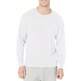 Plus Size Mens Casual Sports Crew Neck Long Sleeve T-Shirts - Soft Medium Stretch Polyester Fabric, Regular Fit, Solid Color, Oversized Tops for Big & Tall Males, Perfect for Spring and Autumn