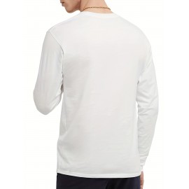 Plus Size Mens Casual Sports Crew Neck Long Sleeve T-Shirts - Soft Medium Stretch Polyester Fabric, Regular Fit, Solid Color, Oversized Tops for Big & Tall Males, Perfect for Spring and Autumn