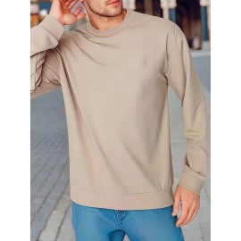 Plus Size Mens Casual Sports Crew Neck Long Sleeve T-Shirts - Soft Medium Stretch Polyester Fabric, Regular Fit, Solid Color, Oversized Tops for Big & Tall Males, Perfect for Spring and Autumn