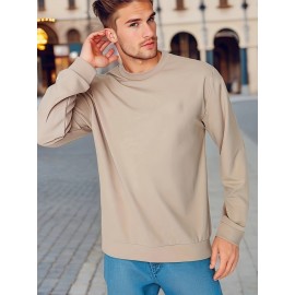 Plus Size Mens Casual Sports Crew Neck Long Sleeve T-Shirts - Soft Medium Stretch Polyester Fabric, Regular Fit, Solid Color, Oversized Tops for Big & Tall Males, Perfect for Spring and Autumn