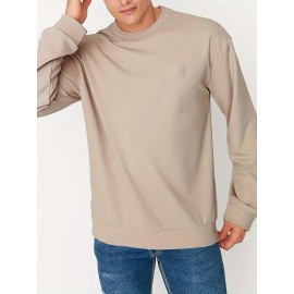 Plus Size Mens Casual Sports Crew Neck Long Sleeve T-Shirts - Soft Medium Stretch Polyester Fabric, Regular Fit, Solid Color, Oversized Tops for Big & Tall Males, Perfect for Spring and Autumn