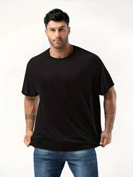 Plus Size Mens Slim Fit Short Sleeve Crew Neck T-Shirts - Soft Slight Stretch Polyester Fabric, Elegant and Mature Solid Color Design, Machine Washable, Perfect for Exercise and Summer Wear