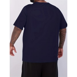 Plus Size Mens Slim Fit Short Sleeve Crew Neck T-Shirts - Soft Slight Stretch Polyester Fabric, Elegant and Mature Solid Color Design, Machine Washable, Perfect for Exercise and Summer Wear