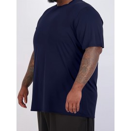 Plus Size Mens Slim Fit Short Sleeve Crew Neck T-Shirts - Soft Slight Stretch Polyester Fabric, Elegant and Mature Solid Color Design, Machine Washable, Perfect for Exercise and Summer Wear