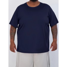 Plus Size Mens Slim Fit Short Sleeve Crew Neck T-Shirts - Soft Slight Stretch Polyester Fabric, Elegant and Mature Solid Color Design, Machine Washable, Perfect for Exercise and Summer Wear