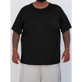 Plus Size Mens Slim Fit Short Sleeve Crew Neck T-Shirts - Soft Slight Stretch Polyester Fabric, Elegant and Mature Solid Color Design, Machine Washable, Perfect for Exercise and Summer Wear