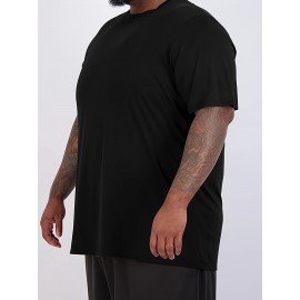 Plus Size Mens Slim Fit Short Sleeve Crew Neck T-Shirts - Soft Slight Stretch Polyester Fabric, Elegant and Mature Solid Color Design, Machine Washable, Perfect for Exercise and Summer Wear