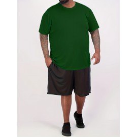 Plus Size Mens Slim Fit Short Sleeve Crew Neck T-Shirts - Soft Slight Stretch Polyester Fabric, Elegant and Mature Solid Color Design, Machine Washable, Perfect for Exercise and Summer Wear