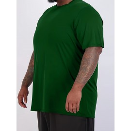 Plus Size Mens Slim Fit Short Sleeve Crew Neck T-Shirts - Soft Slight Stretch Polyester Fabric, Elegant and Mature Solid Color Design, Machine Washable, Perfect for Exercise and Summer Wear