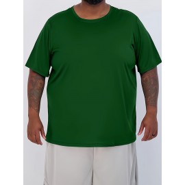 Plus Size Mens Slim Fit Short Sleeve Crew Neck T-Shirts - Soft Slight Stretch Polyester Fabric, Elegant and Mature Solid Color Design, Machine Washable, Perfect for Exercise and Summer Wear