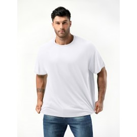Plus Size Mens Slim Fit Short Sleeve Crew Neck T-Shirts - Soft Slight Stretch Polyester Fabric, Elegant and Mature Solid Color Design, Machine Washable, Perfect for Exercise and Summer Wear