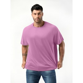 Plus Size Mens Slim Fit Short Sleeve Crew Neck T-Shirts - Soft Slight Stretch Polyester Fabric, Elegant and Mature Solid Color Design, Machine Washable, Perfect for Exercise and Summer Wear